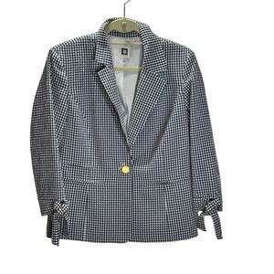 Anne Klein Gingham Check Blazer Women’s M Tie Sleeve One Button Jacket